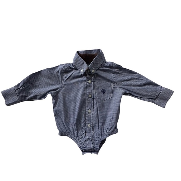 Andy & Evan Blue and White Long Sleeve Button Up Onesie Size 3-6 Months - Picture 1 of 7